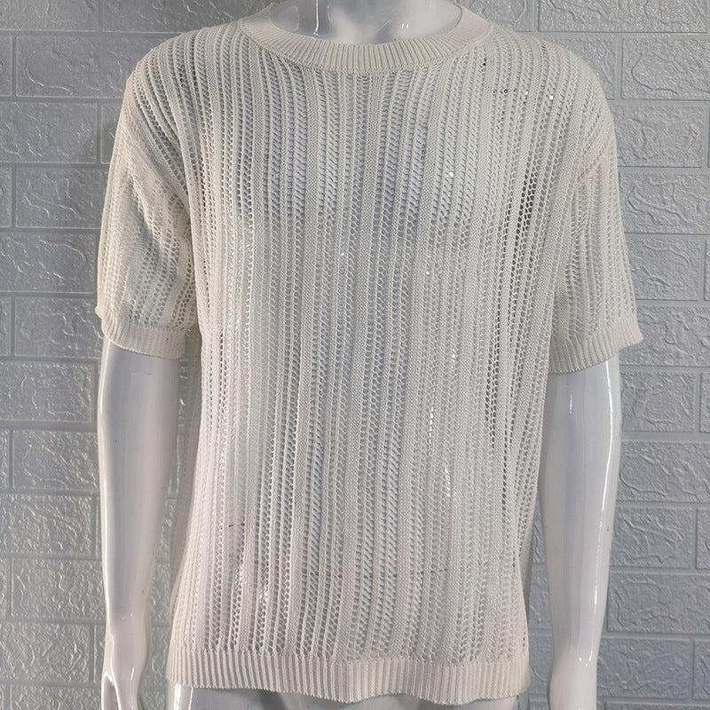 Maglione sottile slim fit da uomo Valstrend, stile europeo e americano, in tessuto leggero e aderente, in immagine davanti.