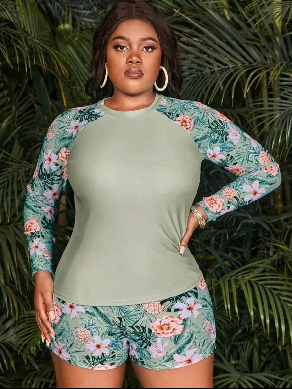 Costume da bagno bikini lungo a maniche lunghe con vita alta e spacco, stile moda donna, marchio Valstrend.