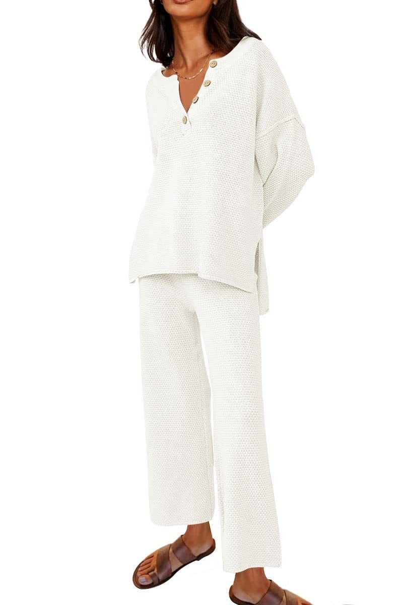 Completo donna Valstrend in tessuto solido, vestibilità ampia e casual, due pezzi con giacca e pantaloni comodi.