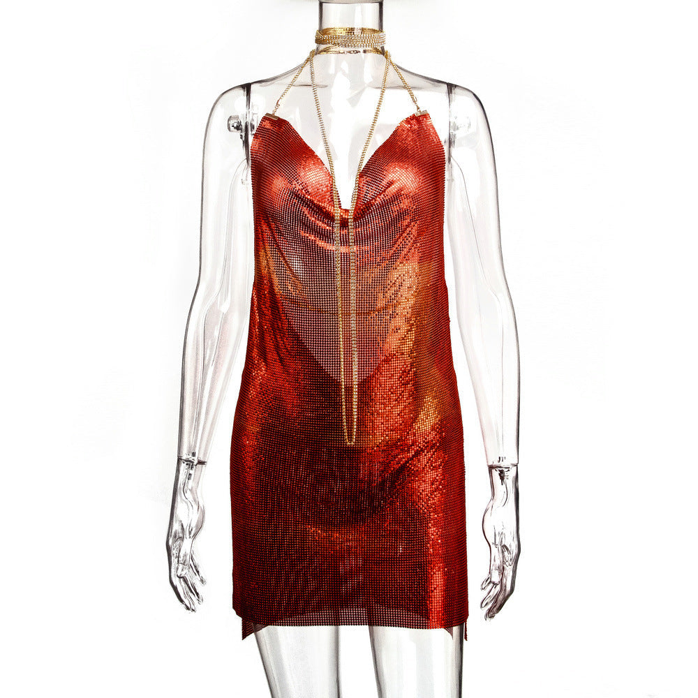 Vestito metallico con paillettes e strass per donna, stile elegante e brillante, di Valstrend shop.