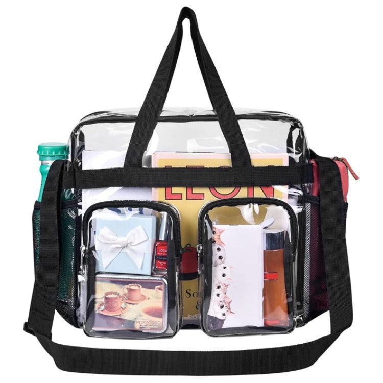Borsa porta esterna in PVC trasparente Valstrend con più tasche esterne e manico resistente, ideale per uso all'aperto.