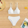 Bikini a due pezzi da donna Valstrend shop, costume da bagno a fascia con slip a righe blu e bianco, vista frontale