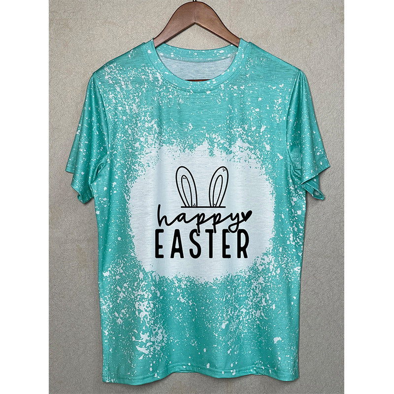 T-shirt donna Valstrend Fashion stampata in tie-dye con collo rotondo, stile casual e colorato, vista frontale.