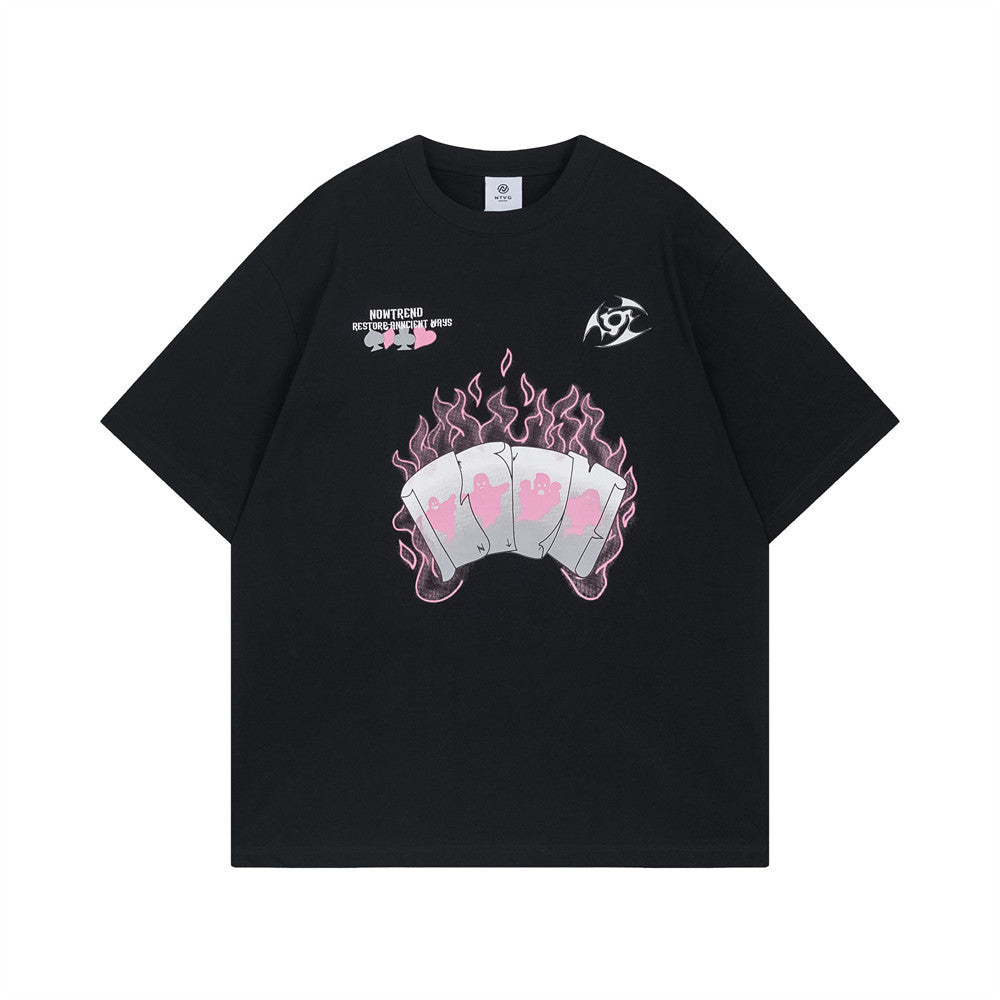 Creative Abstract Flame Print Short Sleeve