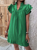 Vestito femminile Valstrend, multistrato con maniche a rouches e scollo a V, abbigliamento di moda elegante e femminile.