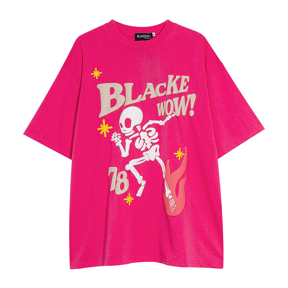 T-shirt a maniche corte con stampa scheletro e teschio di marca Valstrend shop, design casual e originale.
