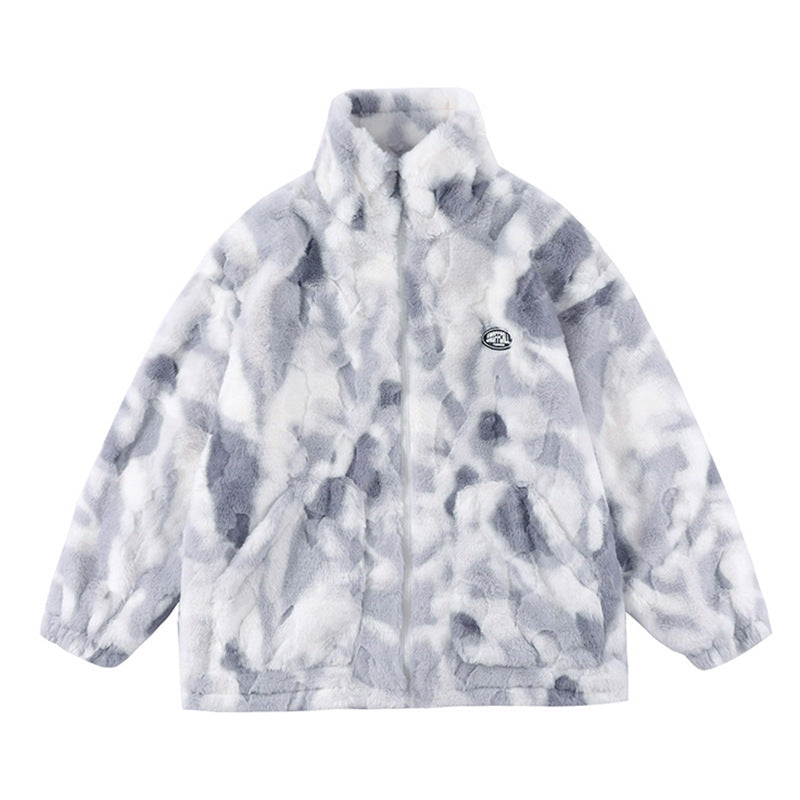 Cappotto in pile polar tie-dye con colletto a stand, ideale per autunno e inverno, marca Valstrend.