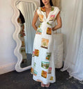 Vestito donna Valstrend stampato con scollo a V e cintura alta, design elegante e alla moda, visibile nella foto.