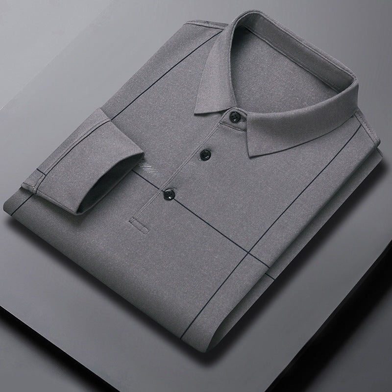 Maglione casual a maniche lunghe con collo a rever e righe, uomo di mezza età, marca Valstrend, stile comodo e elegante