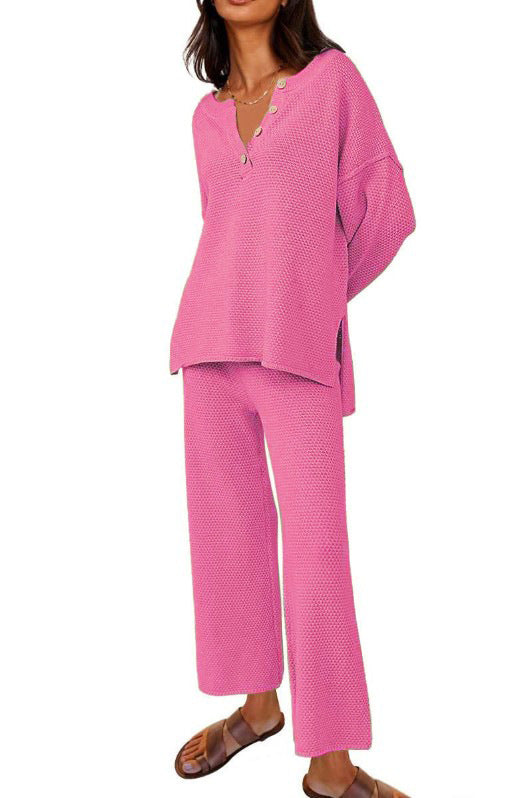 Completo donna in tessuto color solid, stile loose e casual, due pezzi di moda Valstrend shop, abbigliamento femminile comodo