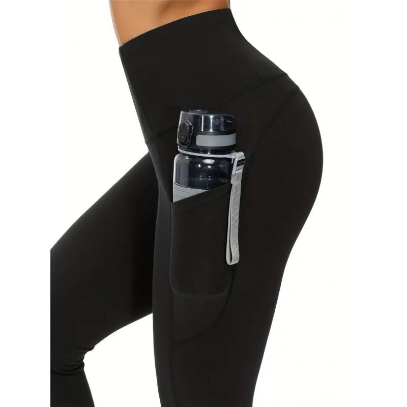 Pantaloni da yoga a vita alta modellanti per donna, tessuto elastico e comodo, in colore nero, marca Valstrend.