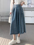 Gonna donna Valstrend gonna a vita alta in jeans con plissettature, gonna midi di lunghezza e stile casual e alla moda