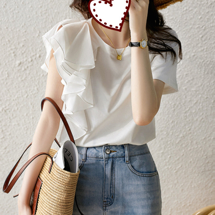 Top da donna Valstrend con volant irregolari e stile dolce, tessuto leggero e femminile, perfetto per look casual e romantici.