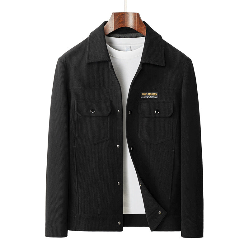 Giacca da uomo in velluto a coste Valstrend, stile business casual con colletto polo, adatta a lavoro e uso quotidiano.