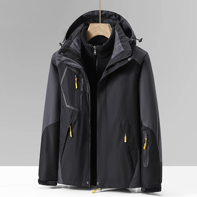 Giacca termica da montagna tre-in-uno Valstrend, in pile spessa, ideale per outdoor e alpinismo, con cappuccio e zip.