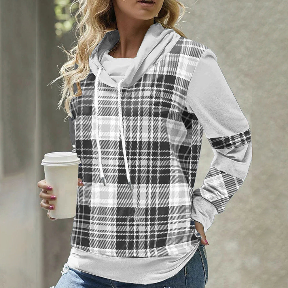 Maglione casual a maniche lunghe con collo a roll-up, stampa a quadri europea e americana, marca Valstrend, vestibilità ampia.