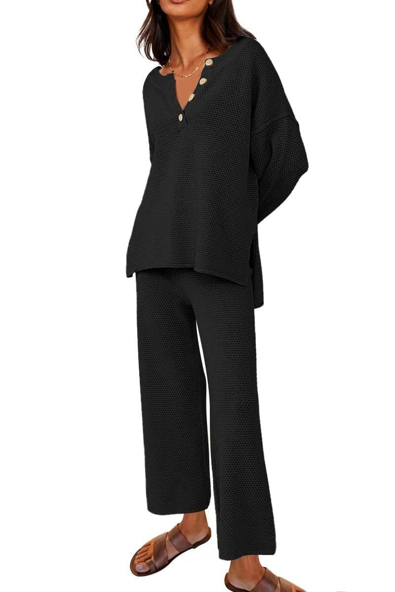 Completo donna in tessuto solido, abbigliamento casual e comodo, due pezzi, stile rilassato e alla moda, prodotto Valstrend.