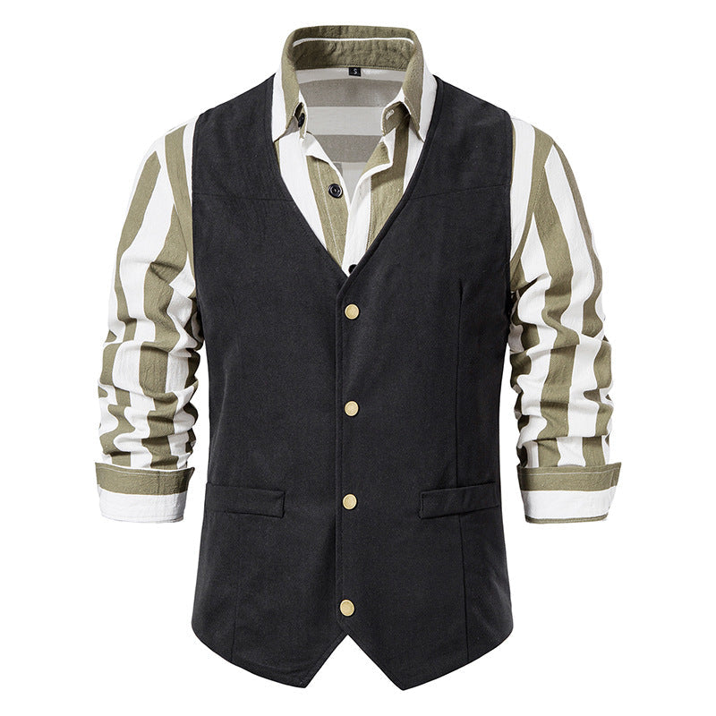 Gilet medievale retrò da uomo Valstrend, slim fit, colore solido e stile classico, mostrato in primo piano.
