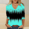 T-shirt da donna Valstrend con scollo a V e maniche da 3/4, stampa digitale, stile casual e comodo.