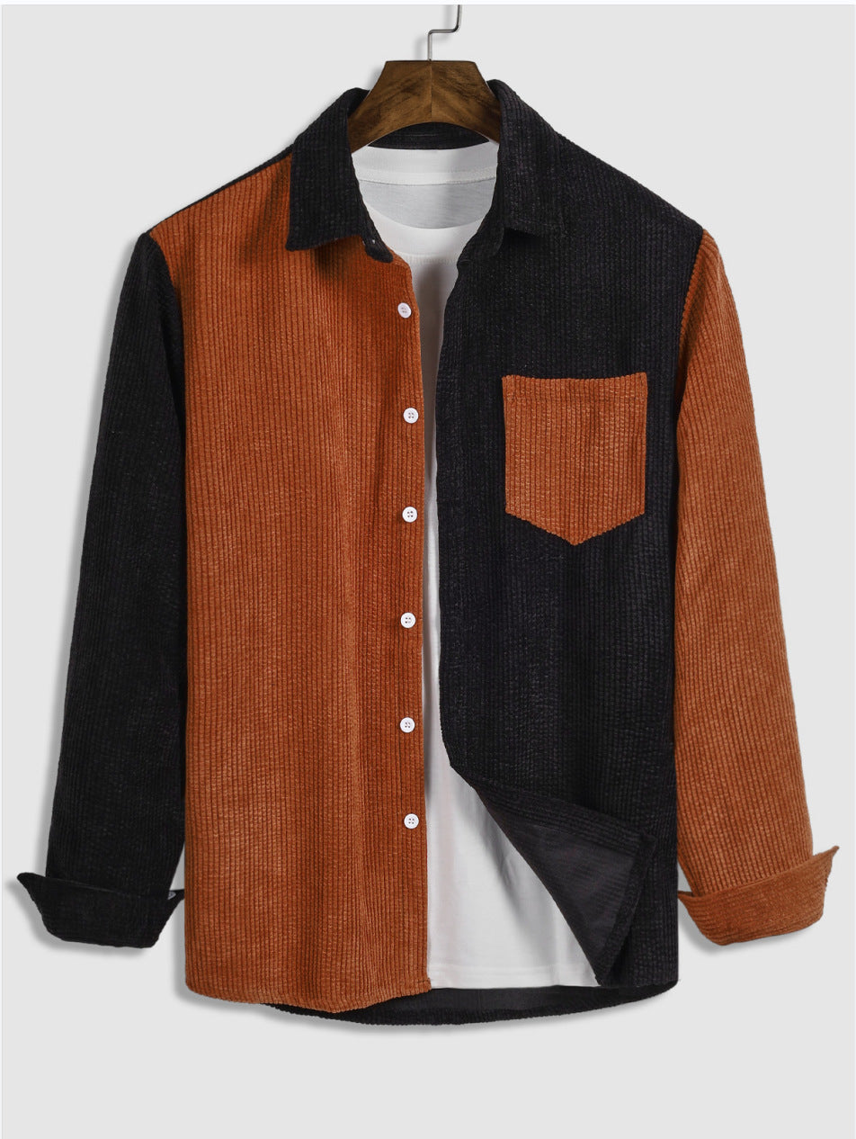 Camicia da uomo in velluto a coste con cuciture lunghe maniche Valstrend, tessuto morbido e stile casual.