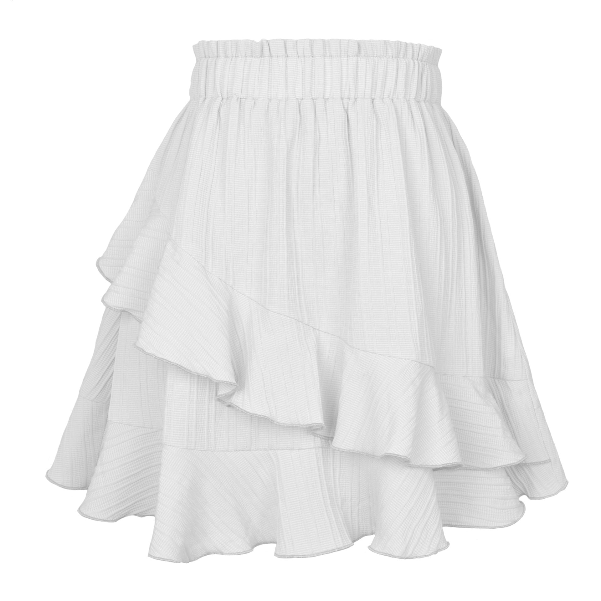 Gonna a vita alta con volant per donna, gonna Valstrend shop, tessuto leggero e dettagli femminili, vista frontale