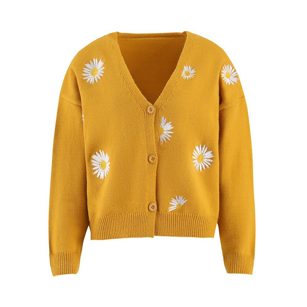 Maglione donna Valstrend, cardigan a maglia singolo con ricami, stile coat e cappuccio, tessuto caldo e morbido.