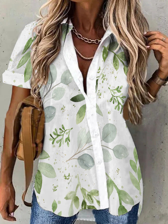 Camicia da donna Valstrend con stampa alla moda, bottoni e revers, tessuto leggero e stile elegante.