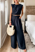 Pantaloni da donna Valstrend con tasche, stile completo da moda femminile, casual e elegante, in tessuto nero.