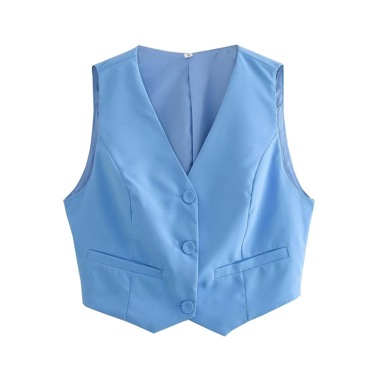 Completo di gilet e gonna donna blu cielo Valstrend, abbigliamento elegante in tessuto leggero e moderno.