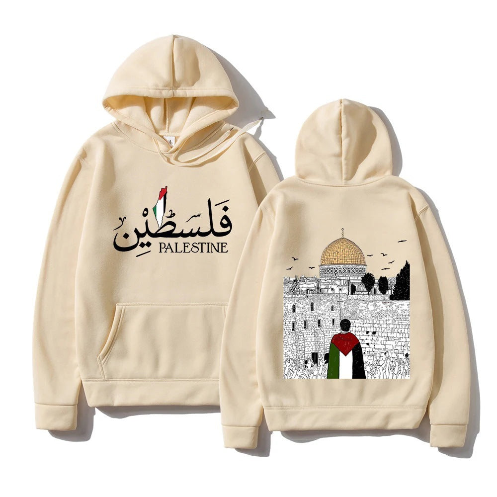 Felpa con cappuccio casual da uomo Valstrend, maglia semplice con stampa, morbida e comoda, visibile in primo piano.