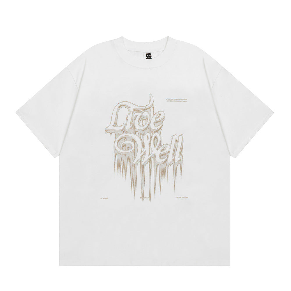 Gothic Letter Stand Collar Printed Short Sleeve