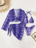 Costume da bagno bikini a 4 pezzi Valstrend per donna, con top a maniche lunghe e slip, vista in primo piano.