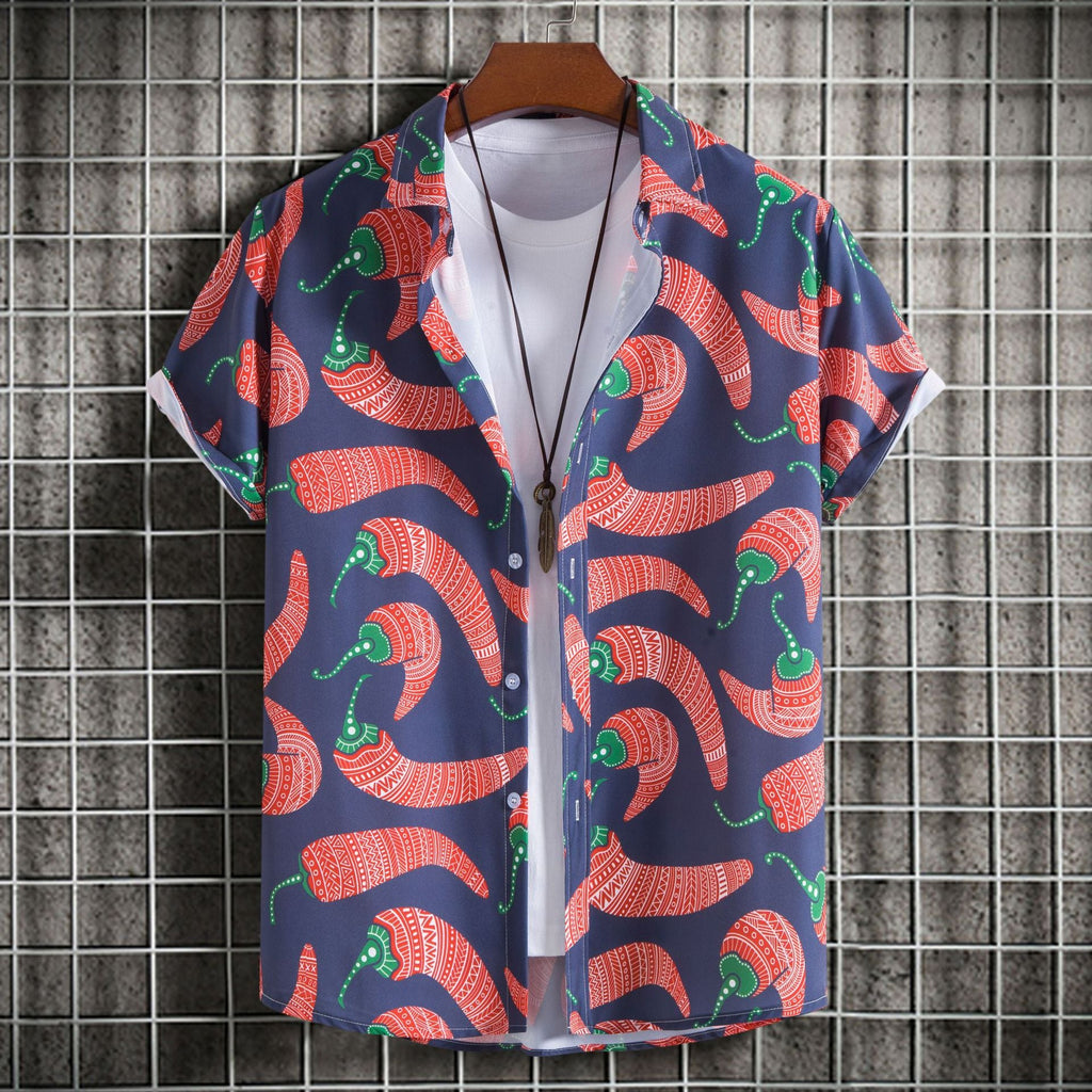 Camicia uomo slim fit con stampa a maniche corte, tessuto leggero e moderno, marca Valstrend shop.