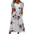 Vestito donna Valstrend con stampa, collo rotondo, vestito casual e alla moda, immagine frontale del vestito.