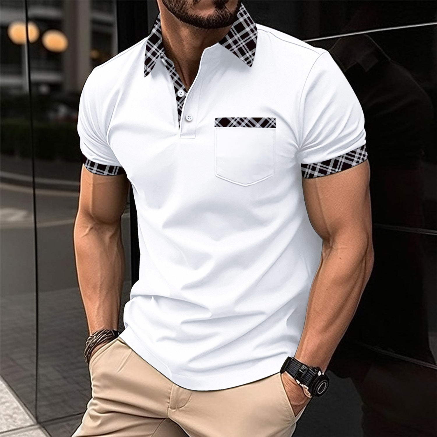 Maglietta polo sportiva a quadri a maniche corte Valstrend, stile europeo e americano, abbigliamento sportivo elegante.