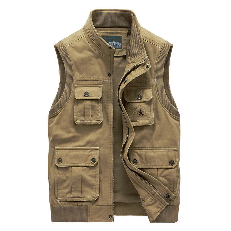 Gilet uomo in cotone Valstrend con più tasche, collo alla coreana e design elegante, vestibilità comoda e stile versatile
