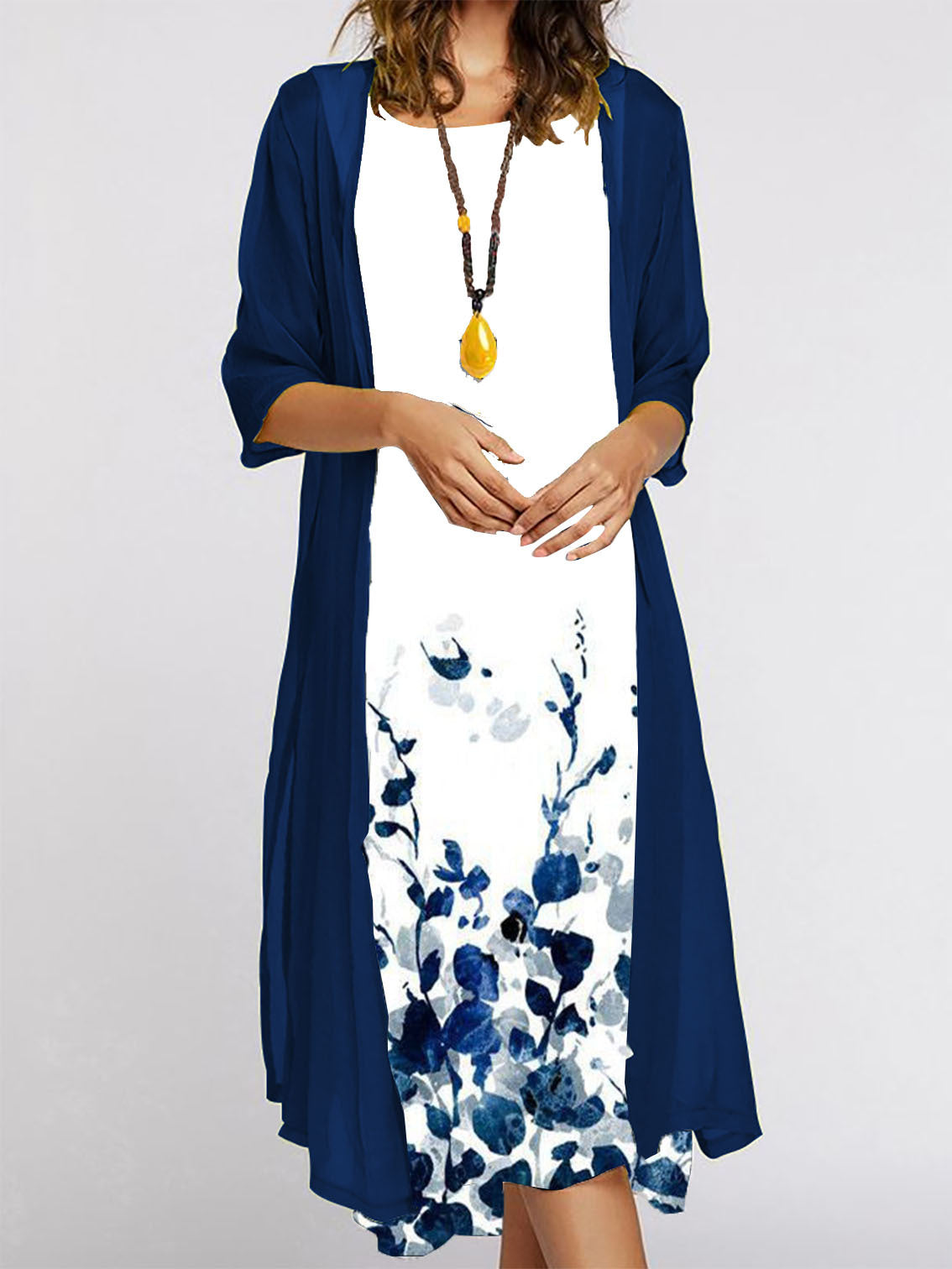 Vestito donna Valstrend con stampa, completo da moda con giacca e vestito, stile elegante e casual in tessuto leggero