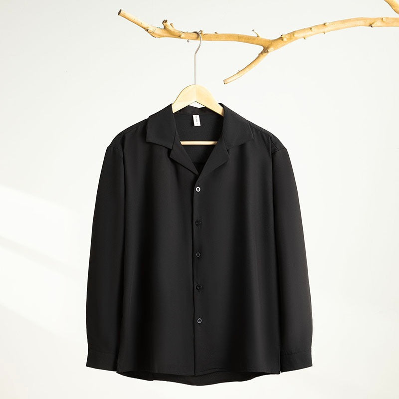 Youth Lapels Solid Color Long Sleeve Shirt