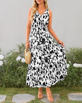 Vestito donna Valstrend con scollo a V, vita elastica e stampa floreale, lungo fino al ginocchio, tessuto leggero e comodo.