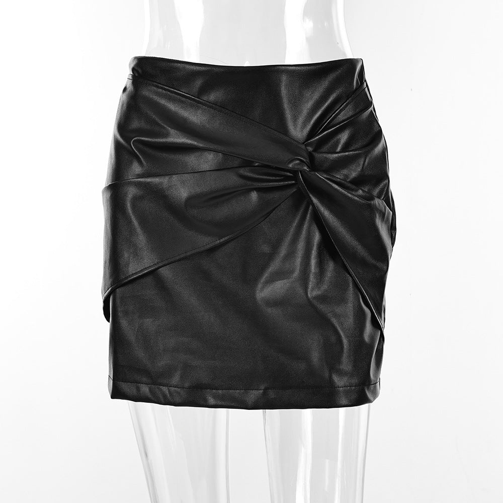 Gonna donna Valstrend gonna casual alta vita in pelle PU nera, versatile e alla moda, con dettagli eleganti per look quotidiani.