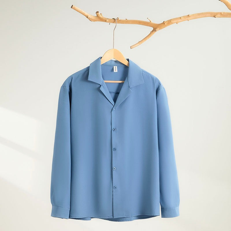 Youth Lapels Solid Color Long Sleeve Shirt