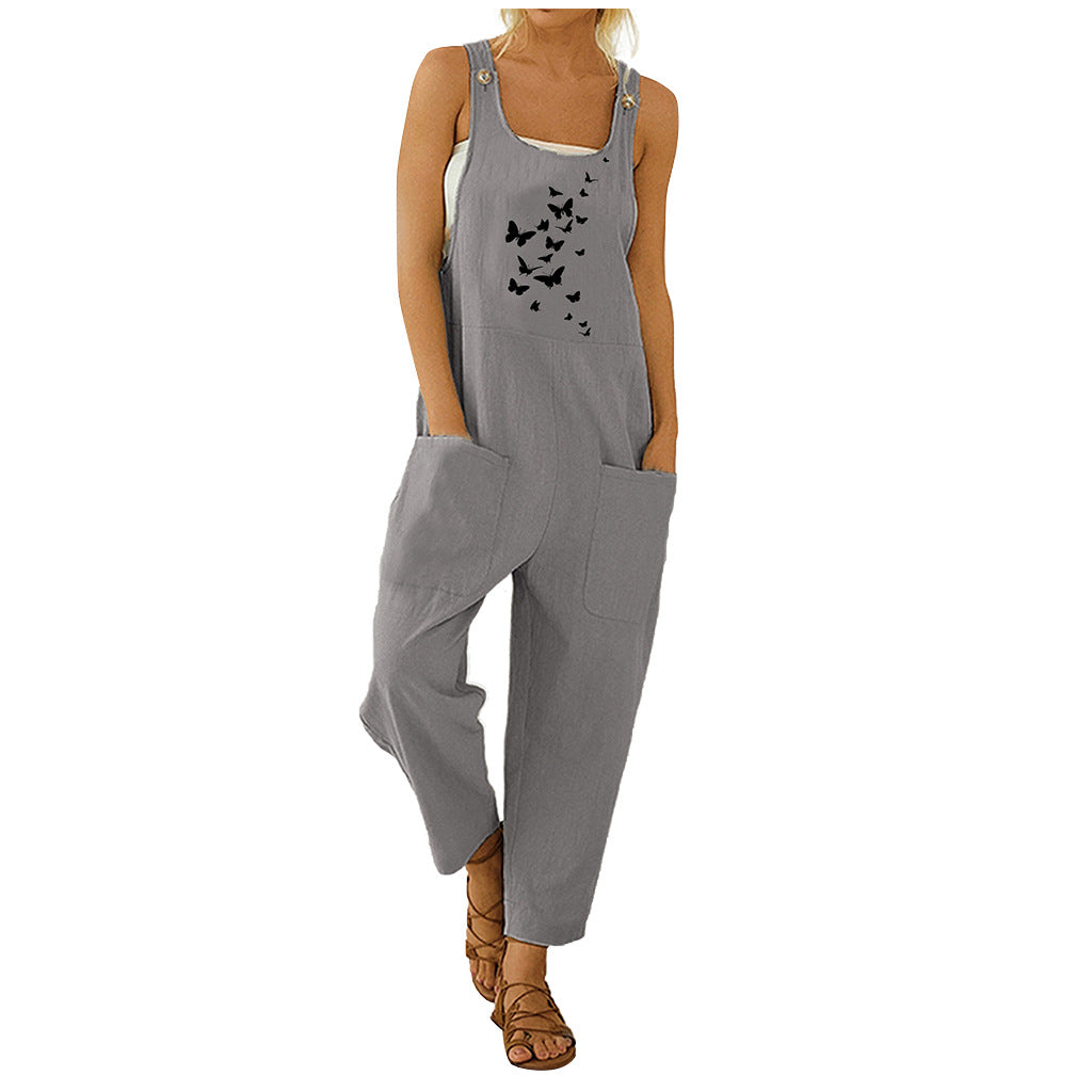 Oversized Loose-fitting Pattern Print Bib Large Pocket