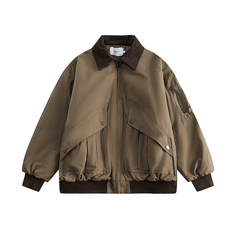 Giacca in cotone Valstrend Lapel, calda e comoda, uomo e donna, giacca oversize in stile casual e pratico.