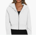 Felpa donna con cappuccio, zip, velluto, maniche lunghe e stile corto, marca Valstrend.