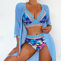 Printed Bikini Three-piece Swimsuit Mesh Sunscreen
