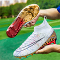 Scarpe da calcio alte Valstrend con suola dorata, per allenamento su erba artificiale, modello per studenti maschi