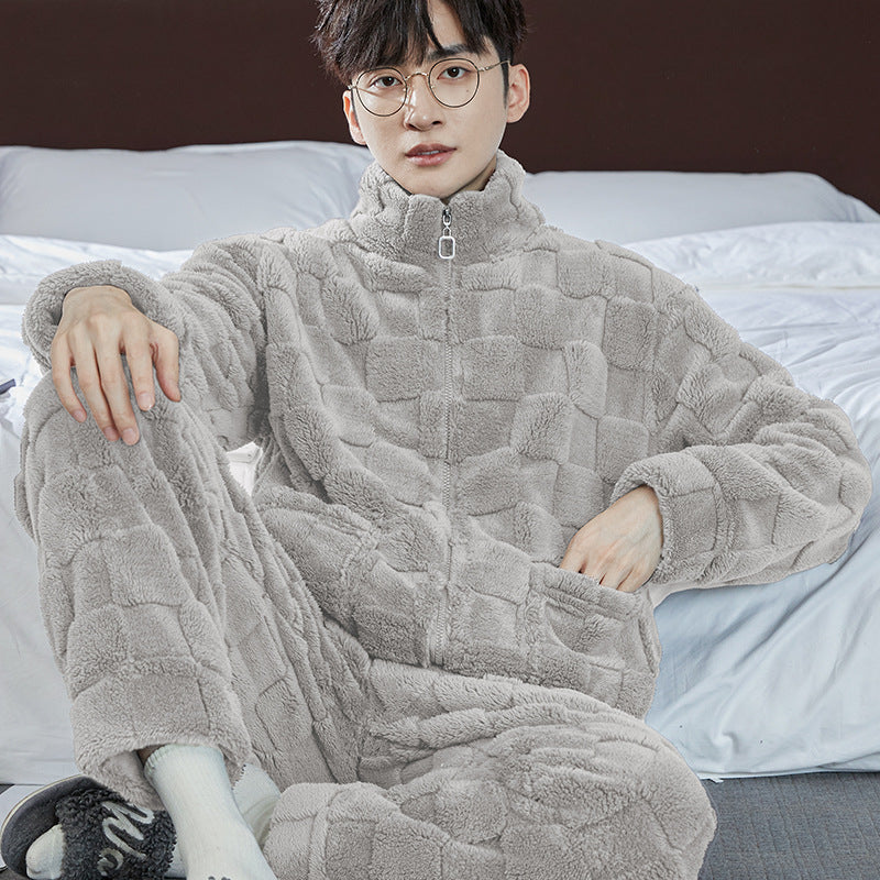 Pigiama da uomo Valstrend in pile jacquard morbido e caldo, pantaloni larghi in flanella per il relax e il comfort.