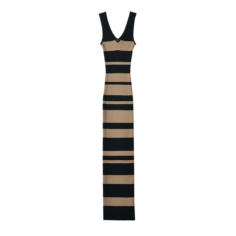 Vestito senza maniche Valstrend con scollo a V doppio, stile elegante e sottile, in maglia colorata per donna.
