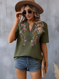 T-shirt estiva da donna Valstrend con ricami floreali, maniche corte e colletto in pizzo, abbigliamento femminile alla moda