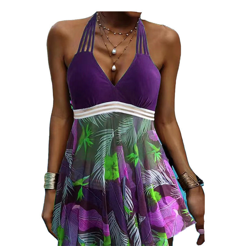 Costume da bagno donna Valstrend con alta vita e stampa, sagomante e aderente sul retro, tessuto elastico e alla moda.